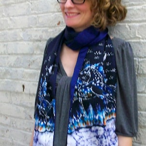 Horse scarf  -  batik silk faille scarf -  &quot;Horses Frolic on a Snowy Starry Night&quot;  - Women&#39;s fashion - Accessory
