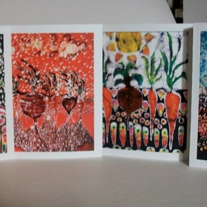 Garden Vegetables -  Batik cards set   -  Garden  farm series   -   Set of four blank cards