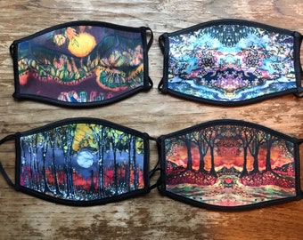 Batik Face masks- Mystical Landscape Batik  - washable - triple layer