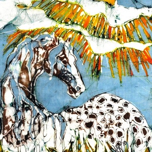 Appaloosa Fabric  Appaloosa Horse in Summer Sun Rays -  Art fabric from original batik  Quilting - sewing