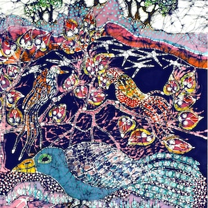 Magical Birds - Art -  Original batik Painting  -  Very Large