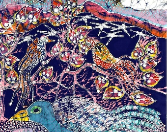 Magical Birds - Art -  Original batik Painting  -  Very Large