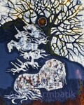 Horse Dreaming Below Tree -  original batik painting
