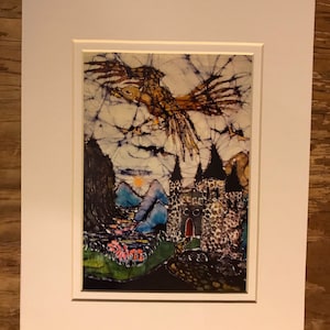 Golden Eagle, Gwaihir, Flies above Castle batik print Hobbit Lord of the Rings image 1