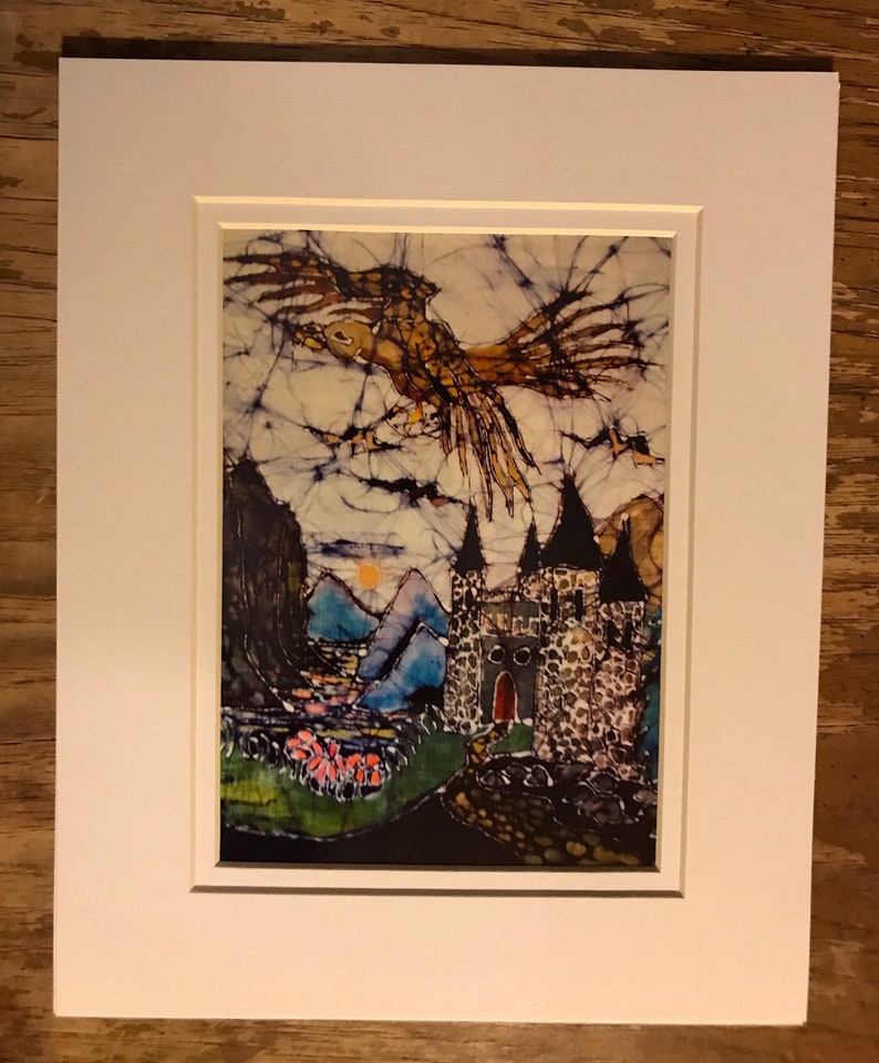 Golden Eagle, Gwaihir, Flies above Castle batik print Hobbit Lord of the Rings image 1