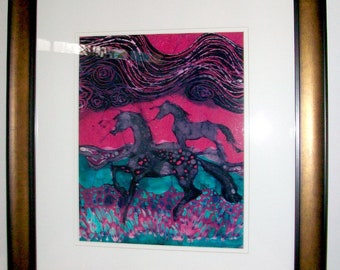 Painted Ponies Below the Wind  -  Original batik painting