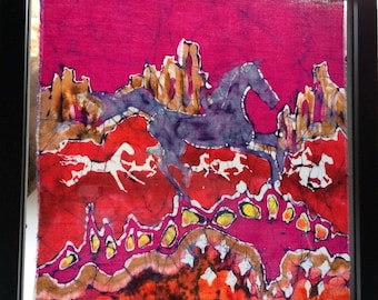 Blue Horse  Desert Frolic - original batik painting