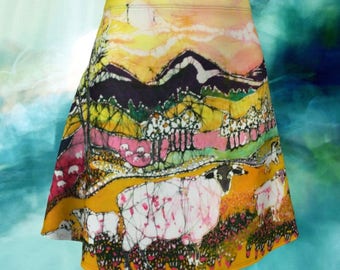 Sheep on a Sunny Summer Day Batik Flare Skirt