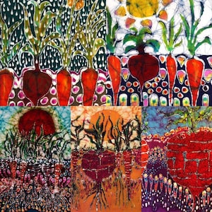 Garden fabric -  selection of Batik Art fabric from original batik  - Quilting - sewing fabric art