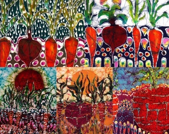 Garden fabric -  selection of Batik Art fabric from original batik  - Quilting - sewing fabric art