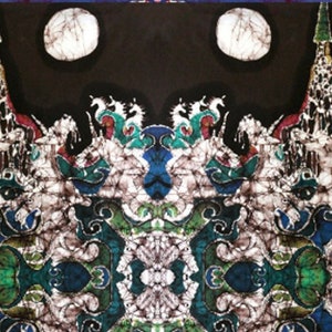 Unicorns Fabric -  batik Unicorns Rise from Sea to the Full Moon - batik art fabric from original  - cotton