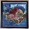 Batik Still Life With Eggplant and Strawberries -  Original batik painting   -   wax painting