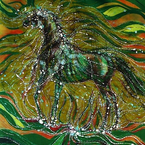 Horse Rises From the Earth 16x 20 large fabric panel from original batik image 1