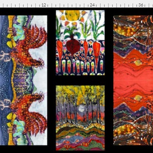 6  Batik cotton Fabric panels from my farm, garden and landscape batik -art   12" x  16"  panels from original batik