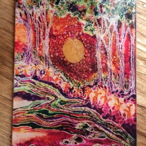 Woodland Magic Cutting Board -  Batik - "Hot Summer Woodlands"  -  Detail from original batik by Carol -  8" x 11"