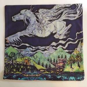 Pegasus fabric batik fabric for pillow from Pegasus Leaps original art image 1