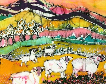 Sheep on Sunny Summer Day  (detail 1) - print from original batik