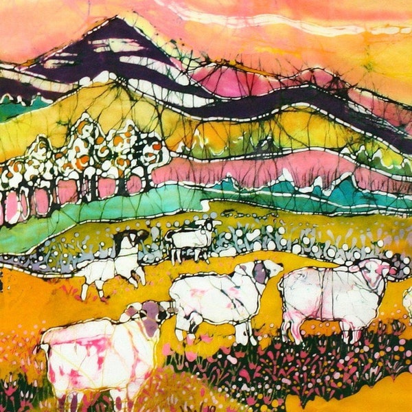 Sheep on Sunny Summer Day  (detail 1) - print from original batik