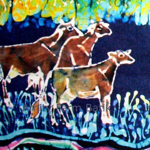 Jersey Cows in Spring Pasture batik fabric from original Custom printed fabric-Applique quilt panel image 2