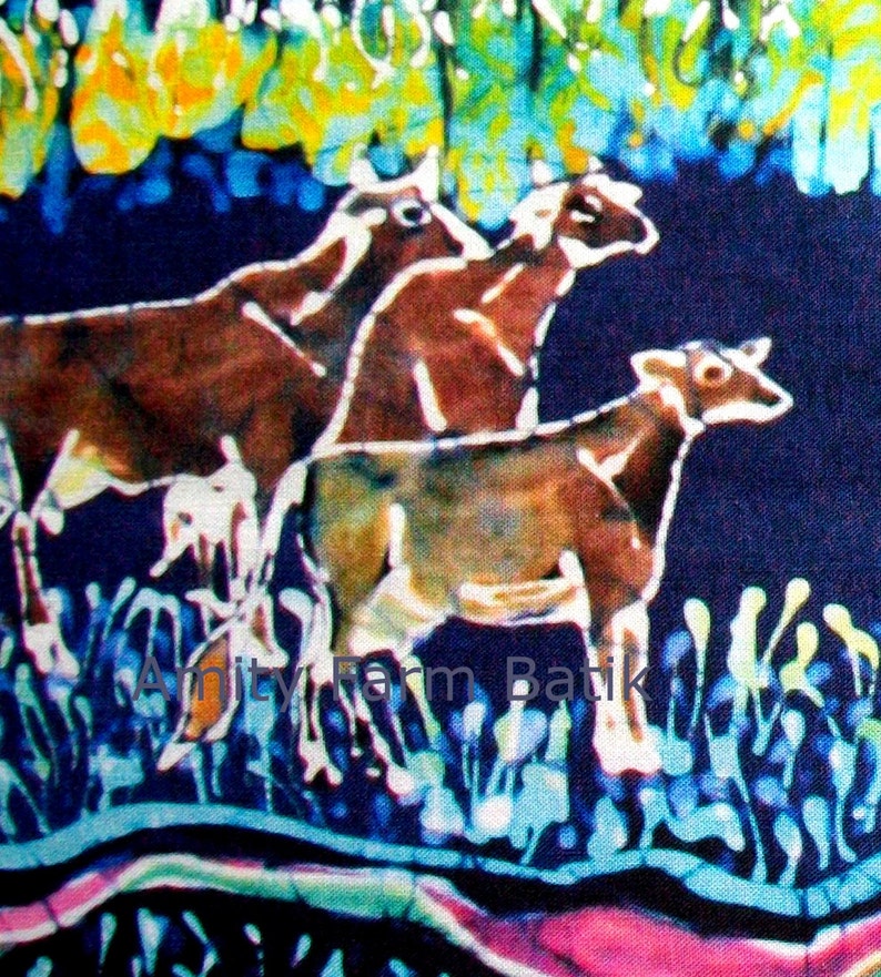 Jersey Cows in Spring Pasture batik fabric from original Custom printed fabric-Applique quilt panel image 2