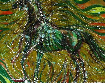 Horse Rises From the Earth - Very large original batik painting