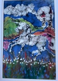 Unicorn Canters Below Castle - original batik painting