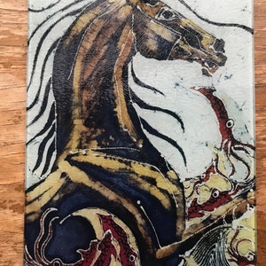 Horse and Squid Batik Cutting Board - 8&quot; x 11&quot; Tempered Glass