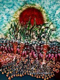 Growing Sun Energy on Garden -- Summer heat - farm -  original batik painting