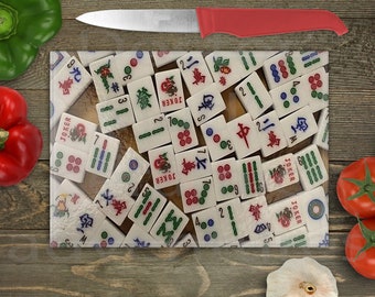MAHJONG LOVERS   Rectangle Glass cutting board or trivet.  Choose your size.