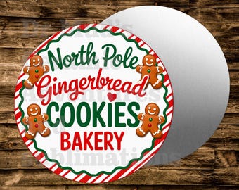 North pole gingerbread bakery Christmas Round Metal sign For many uses including   Wreaths, miniatures, doll houses, model railroads  Crafts
