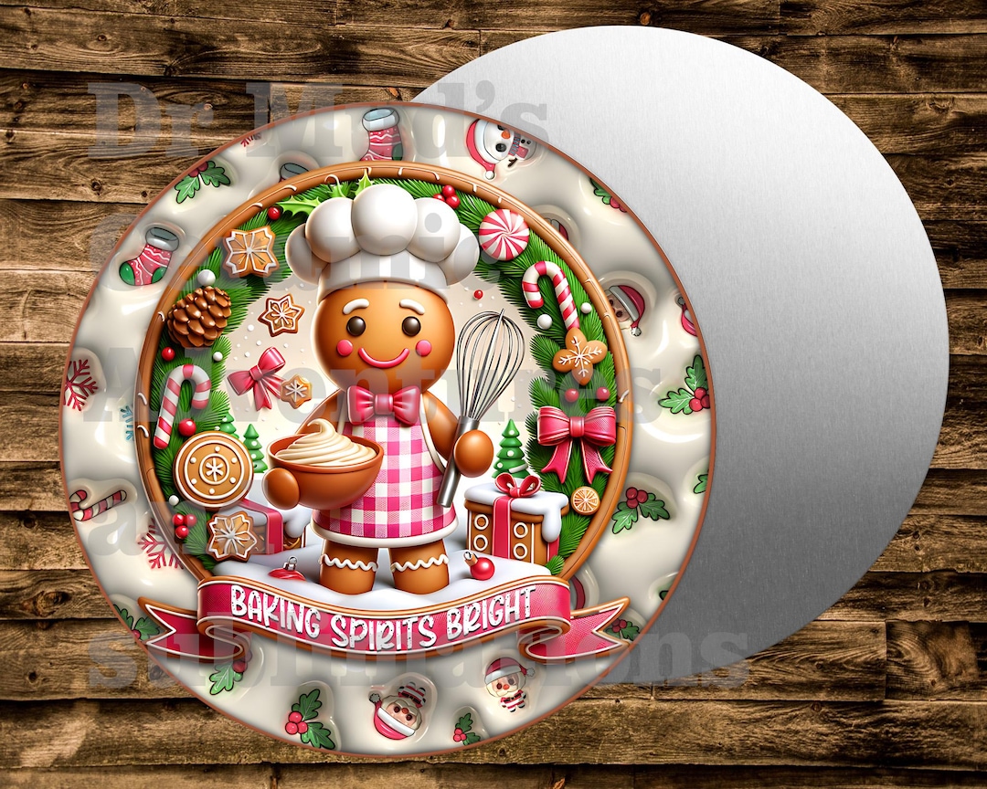 GINGERBREAD MAN Baking Spirits Bright Round Metal Sign for Many Uses ...