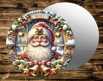 Noel Santa Claus Christmas Round Metal sign For many uses including   Wreaths, miniatures, doll houses, model railroads  Crafts,