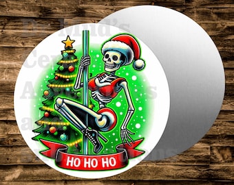 Skeleton Ho Ho Ho Christmas  Round Metal sign For many uses including   Wreaths, miniatures, doll houses, model railroads  Crafts, etc.