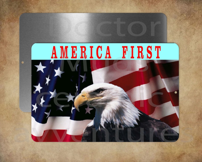 AMERICA FIRST US Flag and Bald Eagle 8 X 12