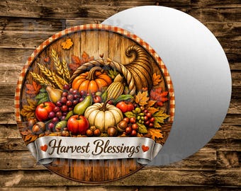fall HARVEST BLESSINGS Round Metal sign For many uses including   Wreaths, miniatures, doll houses, model railroads  Crafts,