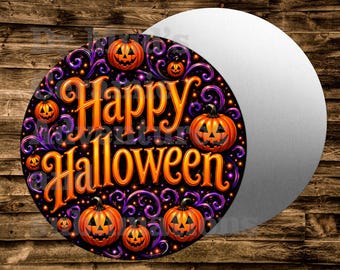 HAPPY HALLOWEEN Round Metal sign For many uses including   Wreaths, miniatures, doll houses, model railroads  Crafts