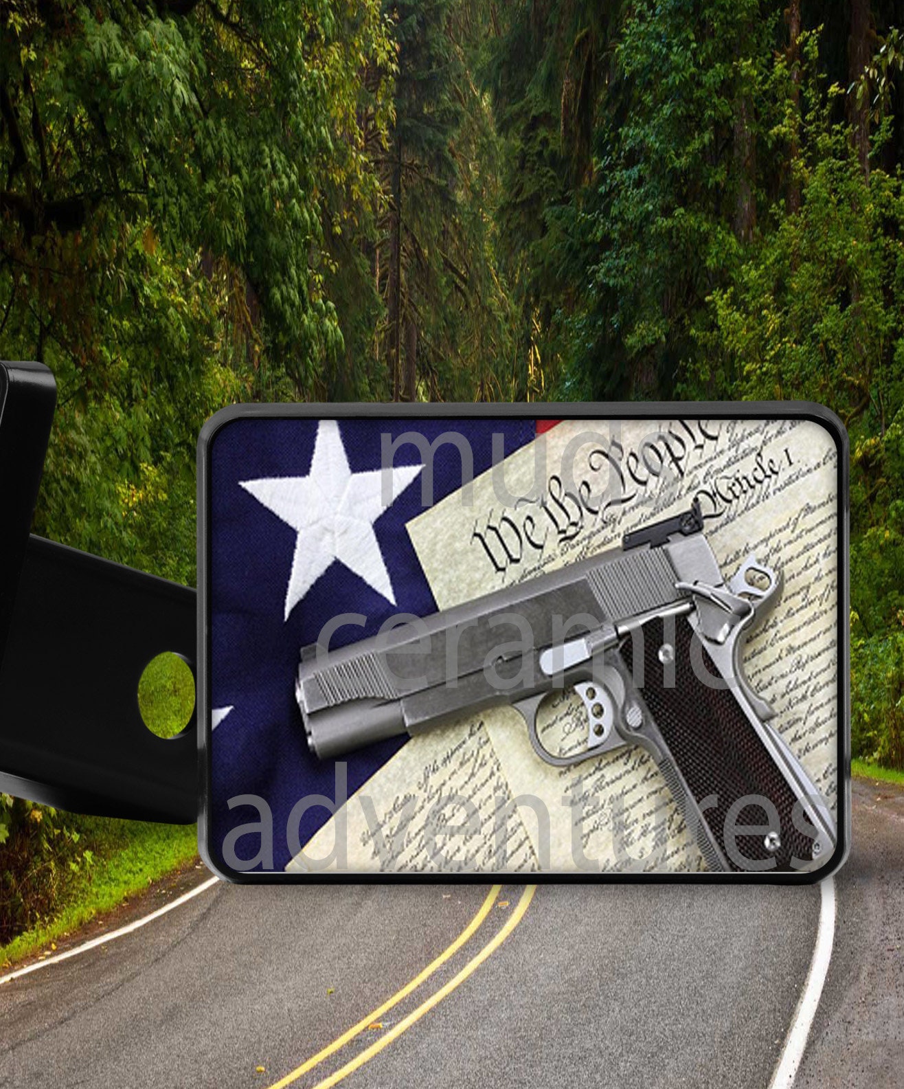 US American Black Chrome Flag Trailer Hitch Cover Plug