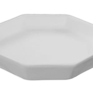 May include: A white, octagonal ceramic dish with a shallow, slightly concave interior. The dish has a smooth, matte finish and is suitable for serving or display. The design is simple and modern.