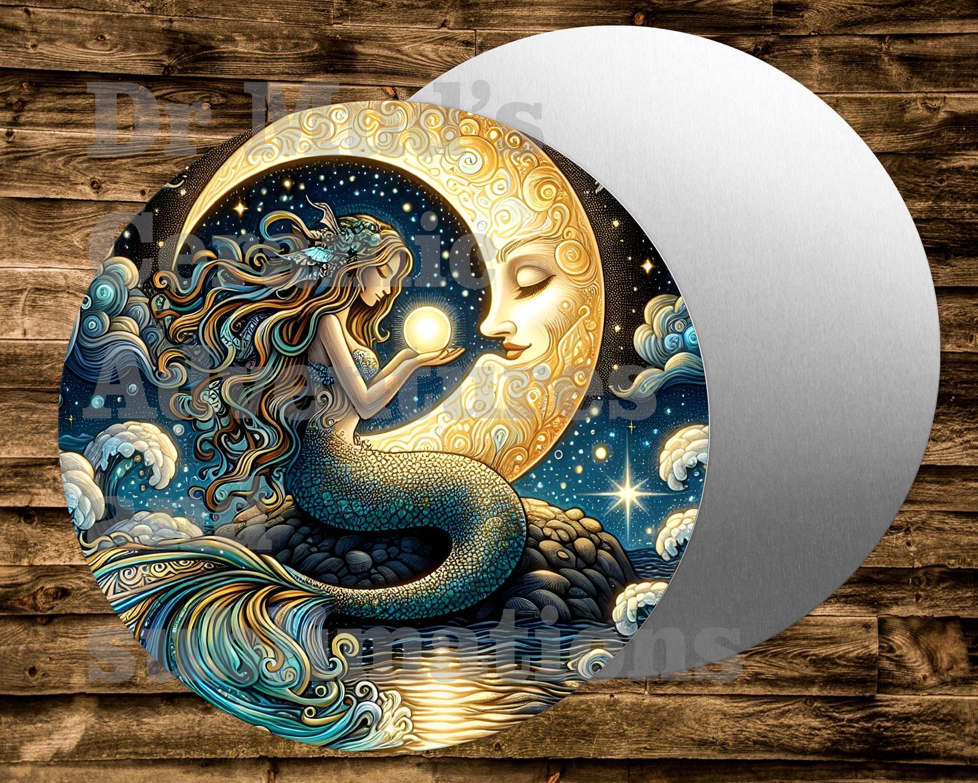 Metmaid Magic Sign MOON MERMAID Round Metal Sign Many Uses Including Wreaths, Miniatures ...