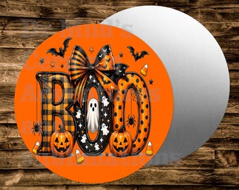 Boo Bats Halloween Round Metal sign For many uses including   Wreaths, miniatures, doll houses, model railroads  Crafts, etc.