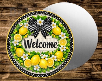 Lemon tree Welcome Round Metal sign For many uses including   Wreaths, miniatures, doll houses, model railroads  Crafts