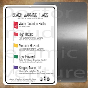 Ocean Beach Warning Flag     8 x 12" metal sign -