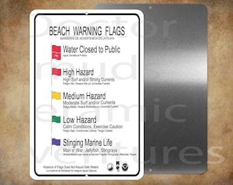 Ocean Beach Warning Sign - choose your size, 8&quot; x 12&quot;  OR 12&quot; x 18&quot;