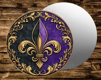 FLEUR DE LIS Saints /   Tigers Round Metal sign For many uses including Wreaths, miniatures, doll houses, model railroads Crafts, etc