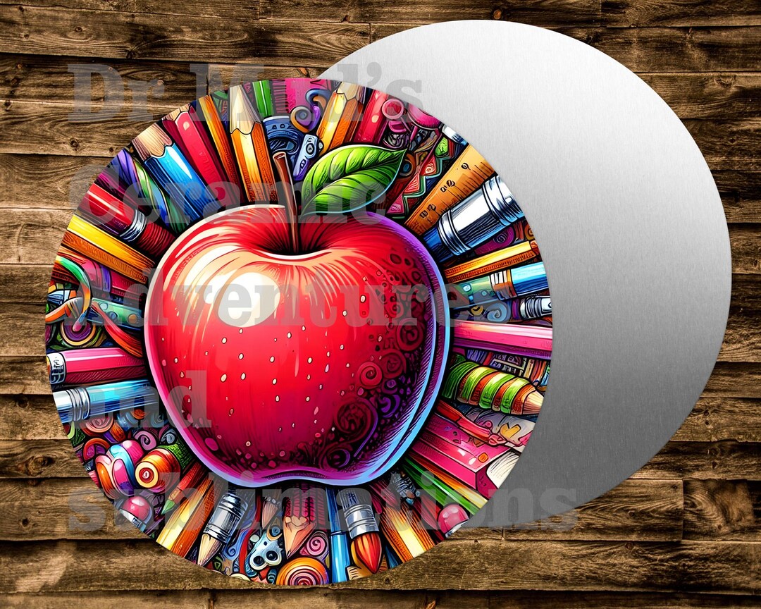 TEACHER APPLE Round Metal Sign Many Uses Including Wreaths, Miniatures ...