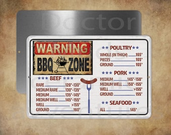 Nice BBQ Temperature Grill chart metal sign Made in USA