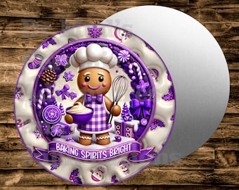 Pretty Purple Version GINGERBREAD MAN baking spirits bright Round Metal sign For many uses including   Wreaths, miniatures, doll houses