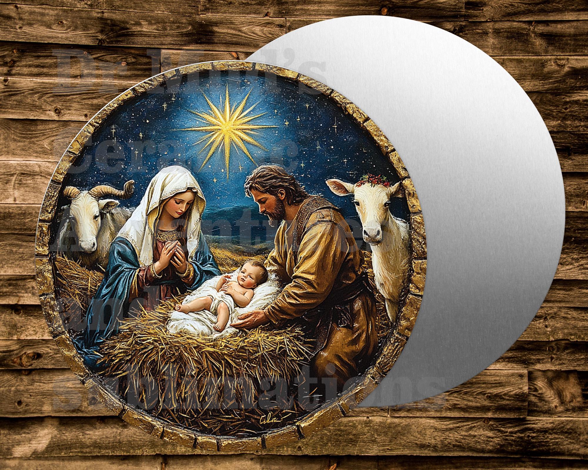 Sign For Many Christmas Nativity Round Metal Sign for Many Uses Including Wreaths ...
