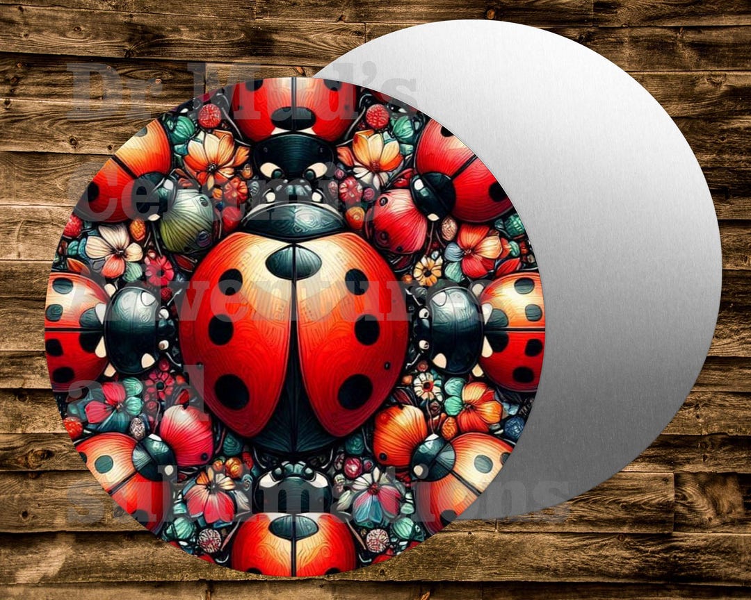 Lucky Lovely Lady Bug Round Metal Sign for Many Uses Including Wreaths ...