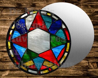 Star Stainglass style  Round Metal sign For many uses including   Wreaths, miniatures, doll houses, model railroads  Crafts, etc.